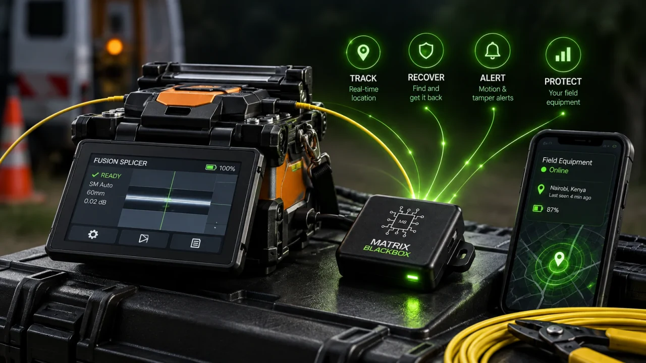 A Matrix Fusion Splicer Blackbox concept shown with specialist field equipment tracking.