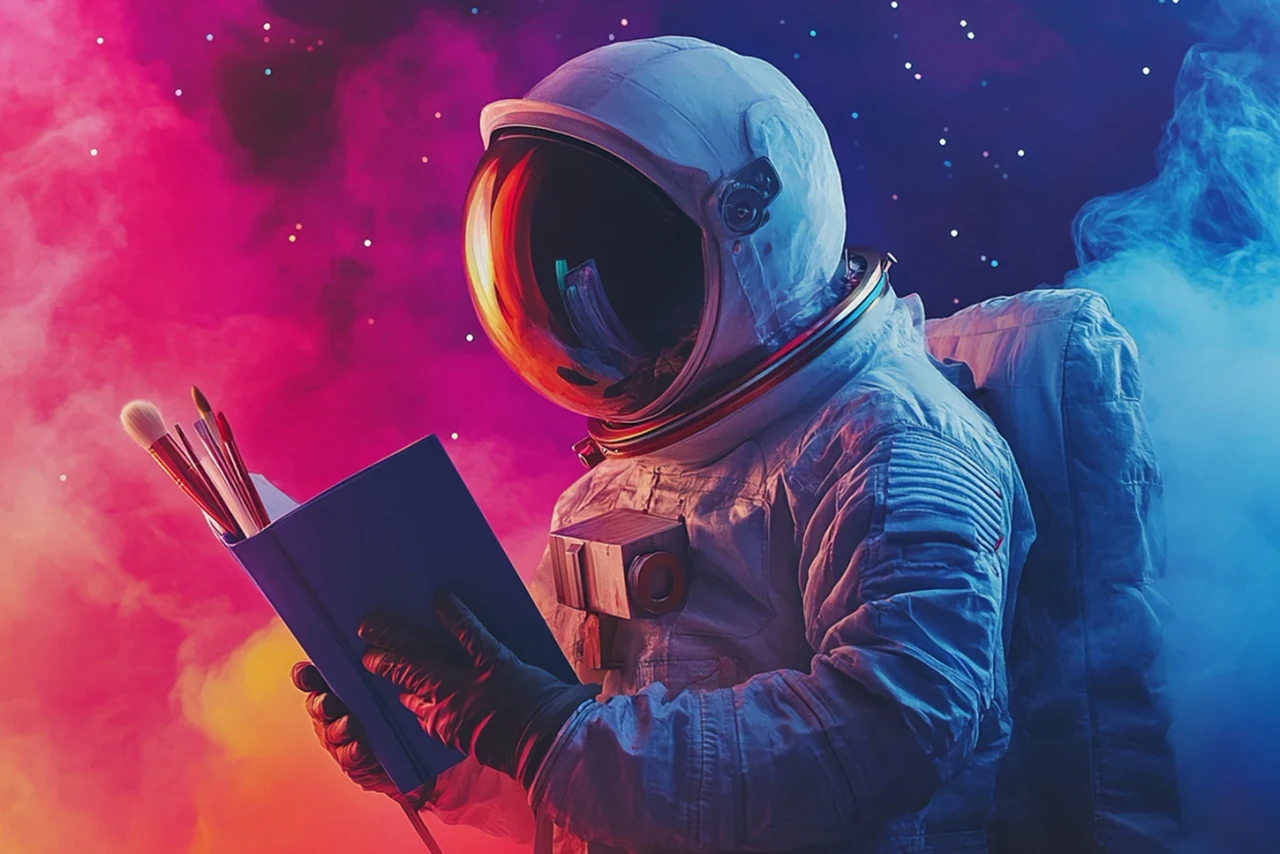 White paper hero: an astronaut reading against a vivid exploratory background.