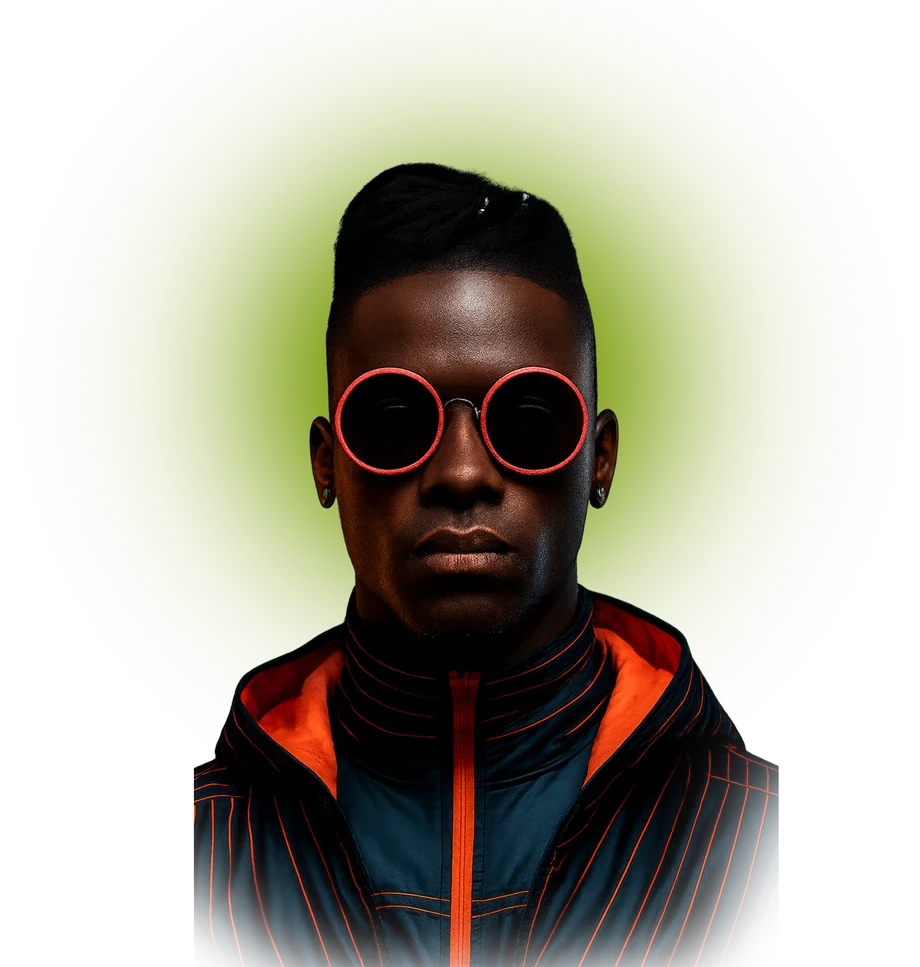 Concept portrait of a person wearing round glasses.